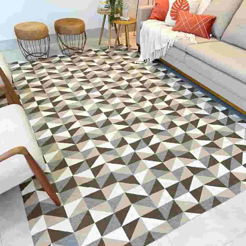 Tapete Retangular para Sala, 200x300cm, Felpa Baixa, Antiderrapante, Decorativo (Marrom Geométrico)