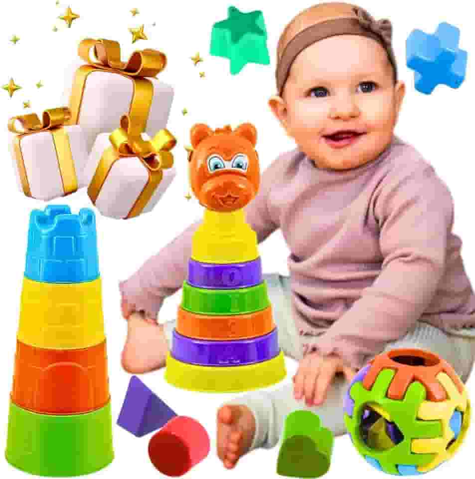 Mix Brinquedos Educativos Bebê Kit Cubos Encaixe peças Volante Musical xilofone Escolha Seu Presente natal Ideal caranguejo fujão pinguim para banho criança 1 ano (Kit Mega educativo)
