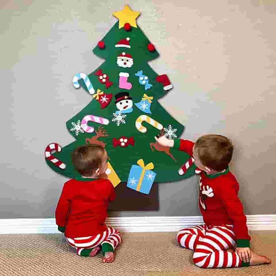 Árvore de Natal de feltro DIY para crianças com ornamentos destacáveis, presentes de Ano Novo e Natal para pendurar na parede decorações de árvore de Natal