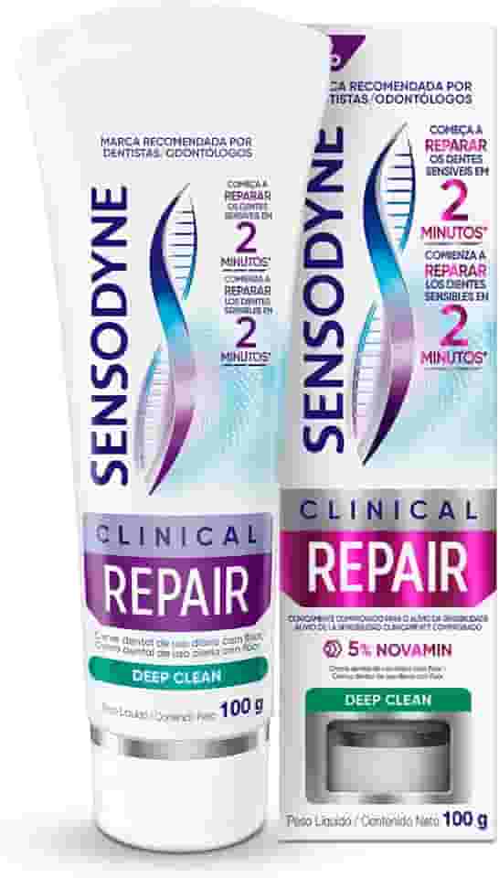 Sensodyne Creme Dental para Sensibilidade Clinical Repair Deep Clean com Flúor, Reparação dos Dentes Sensíveis, 100g
