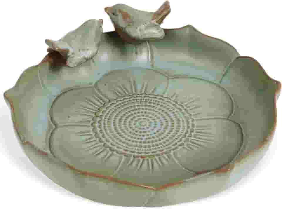 Banheira de cerâmica para pássaros resistente ao clima externo, tigela de banho para pássaros, apenas vintage, adequada para uso ao ar livre, jardim, mesa, deck varanda e gramado (verde, 1 peça)