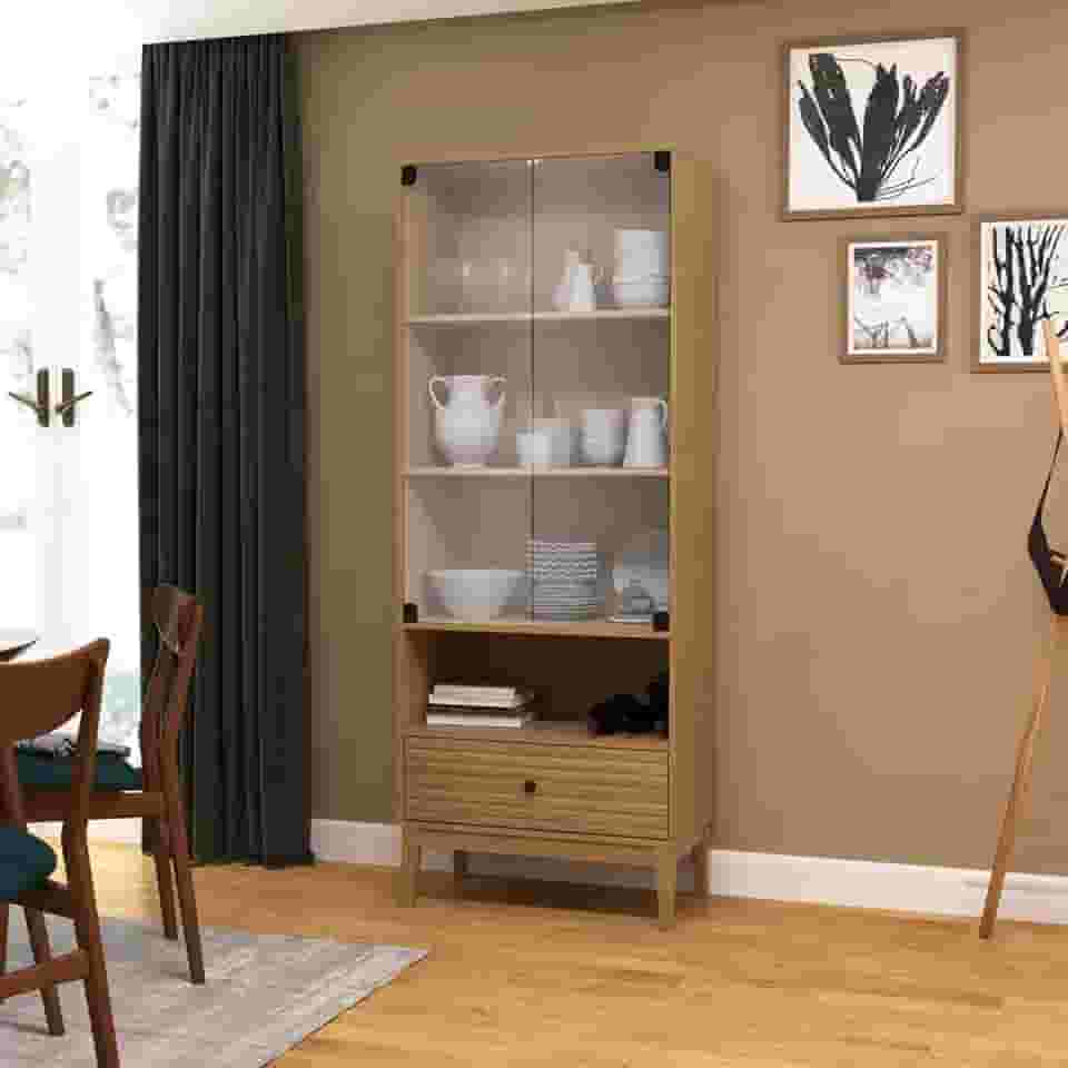 Cristaleira MDP Estilo Moderno 2 Portas 1 Gaveta Mel