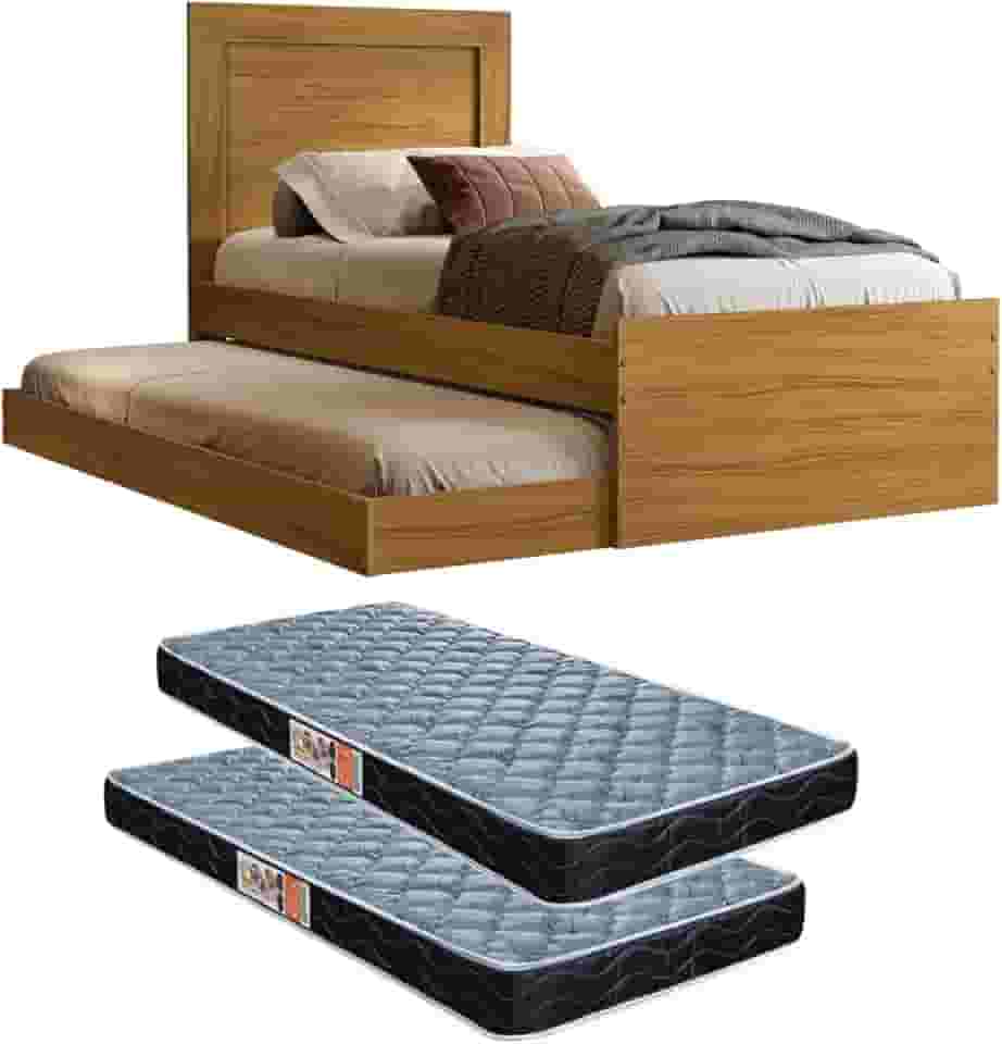 Bicama Luara Solteiro em MDF Com Cama Auxiliar e Dois Colchões. (Nature)