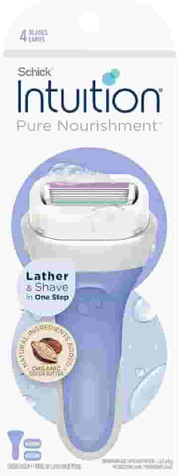 Lâminas de barbear Schick Intuition Pure Nutrition para mulheres | 1 lâmina de barbear e 2 lâminas de barbear Intuition refil com manteiga de cacau orgânica