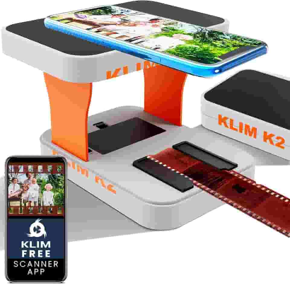 KLIM Scanner de filme móvel K2 de 35 mm - aplicativo gratuito - conversor positivo e negativo, digitalizador de slides e fotos, kit essencial de desenvolvimento de cores de 35 mm - Melhor escolha para