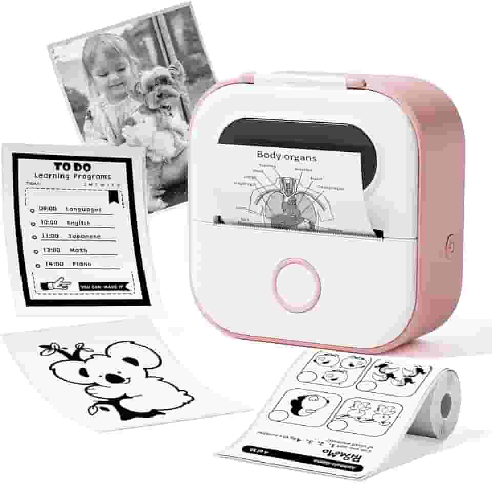 Máquina de impressora de adesivos, minifabricante de cápsulas de impressão com 1 rolo de papel, mini máquina portátil de adesivos Y02C, sem tinta Bluetooth para telefone, máquina térmica