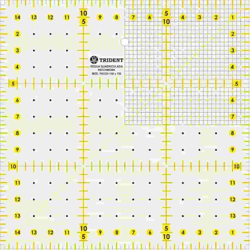 Régua para Patchwork, Escalas em mm, em Acrílico 3 mm, 15 x 15 cm PT.150X150 – Trident, Trident, PT.150X150, Cristal