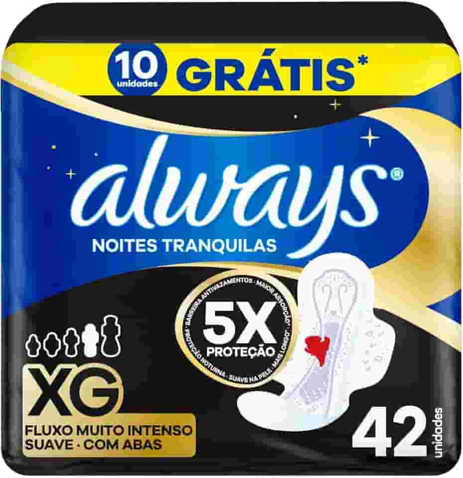 Always Noites Tranquilas Suave, Absorvente Tamanho XG, 42 Unidades