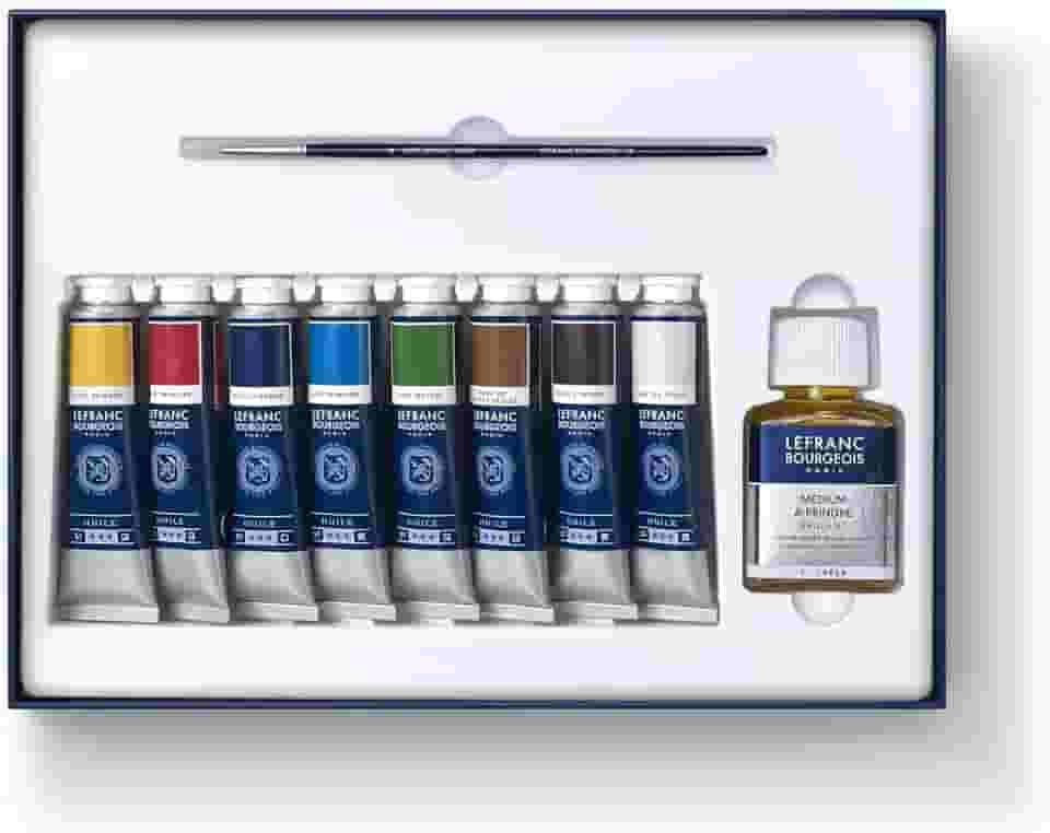 Lefranc Bourgeois Conjunto de óleo, multicolorido, 8 tubos x 40 ml, 1 frasco x 75 ml, 1 pincel + 1 avental