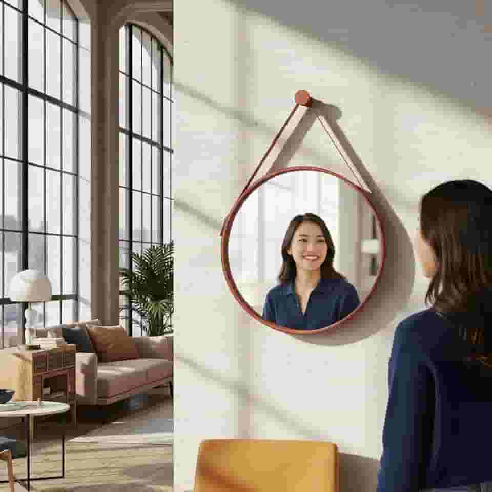 Espelho Redondo Adnet de Parede Sala Quarto Lavabo 40cm Suporte Escritório (Caramelo)