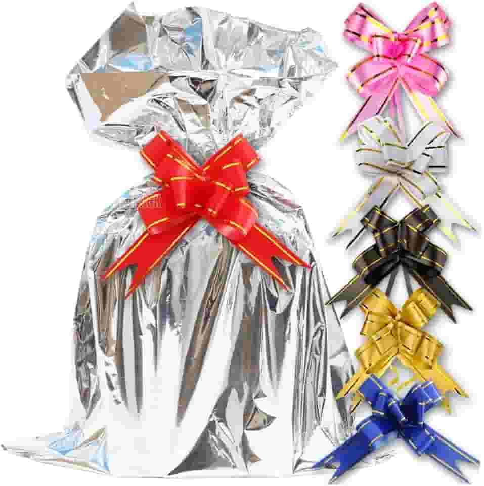 Embalagem Saco + Laço para Presente Metalizado, Pacote com 50 Unidades (Prata, 30x45)