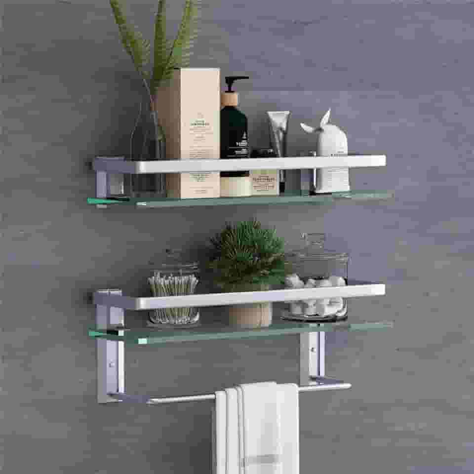 Prateleira de Banheiro de Vidro de Dois Níveis, 40cm Porta Shampoo para Banheiro, Prateleira Organizadora Nicho para Banheiro, Não requer furação