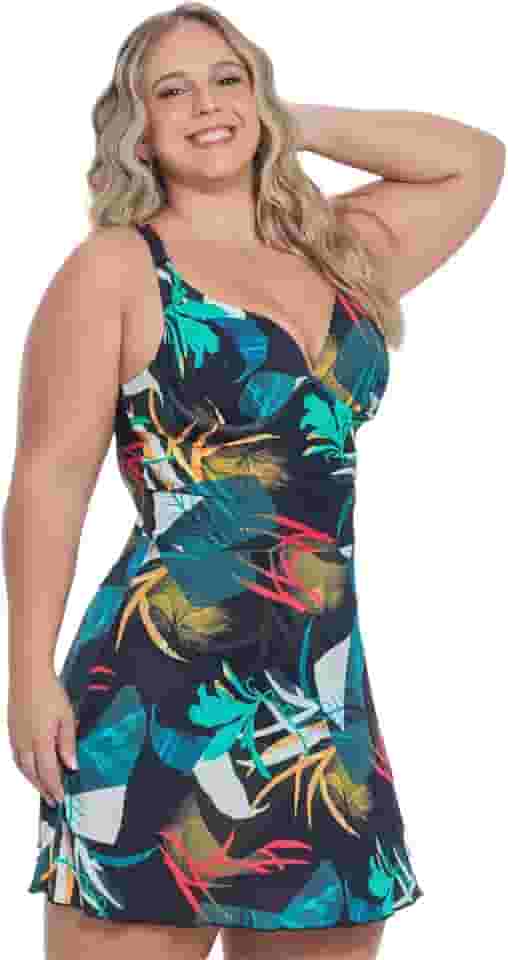 Maiô Plus Size com Saia Fixa Saída de Praia e Bojo com Aro Orla da Praia