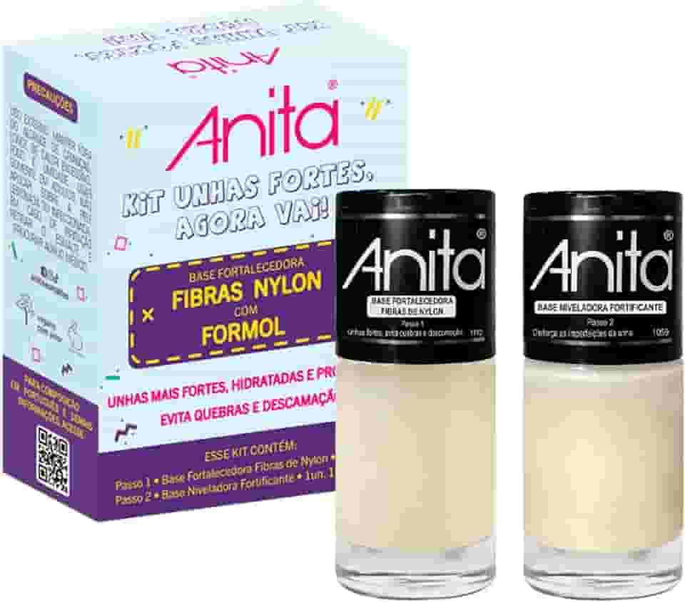 Kit 2 Esmalte Anita Unhas Fortes Agora Vai Base Fibra Nylon Base Tratamento Com Formol