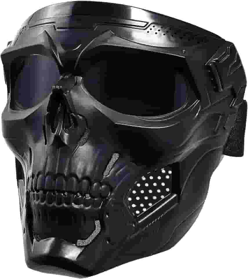 Máscara Facial De Caveira, Rosto Inteiro, Máscara De Motocicleta, Máscara De Airsoft, Máscara Tática, Máscara De Paintball Para Homens E Mulheres (Skullblack)