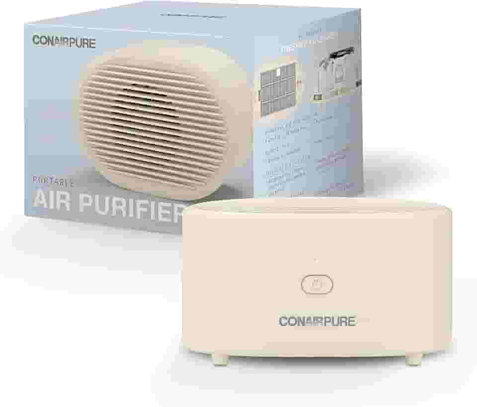 Conair Purificador de ar pequeno portátil, recarregável com fio/sem fio, filtro de ar HEPA, purificador de ar para alergias, poeira, pólen, controle de odor, casa, quarto, dormitório, purificador de