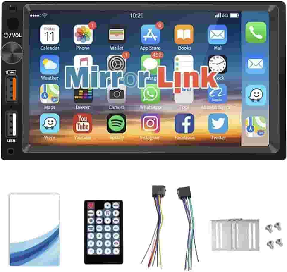 Estéreo para Carro de 7 Polegadas, Multimidia 1 Din, Tela HD com Android Auto e Mirror Link, Dual USB, Bluetooth, Para Música, Navegação e Segurança no Trânsito