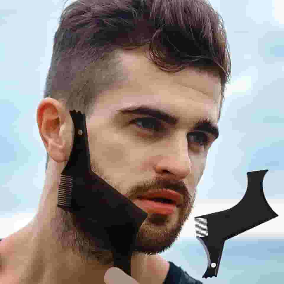 Ferramenta de modelagem de barba para homens – Pente de modelo de barba DIY para aparar e cuidar perfeitamente da barba (preto)