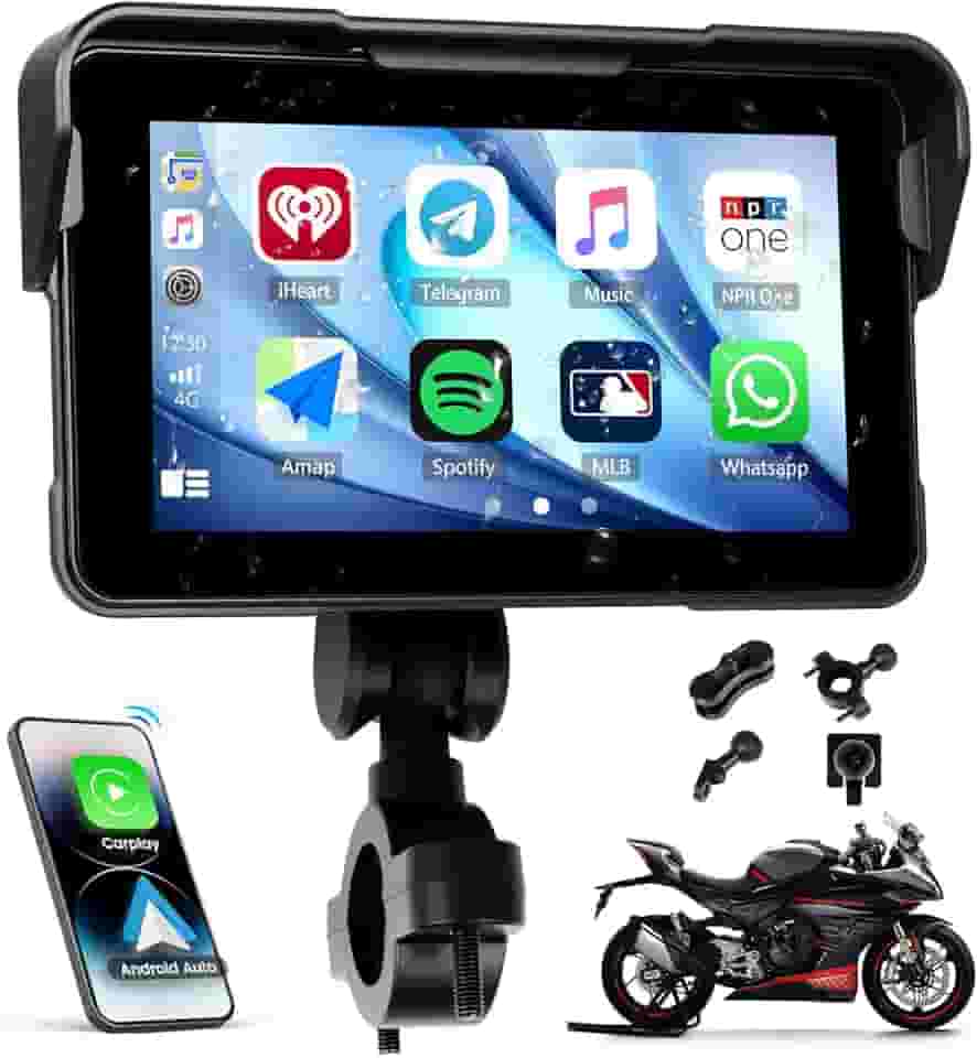 Sistema de navegação GPS Carplay sem fio para motocicleta com Apple Carplay e Android Auto, tela sensível ao toque à prova d'água de 12 cm, estéreo, portátil, para carro, com Bluetooth duplo