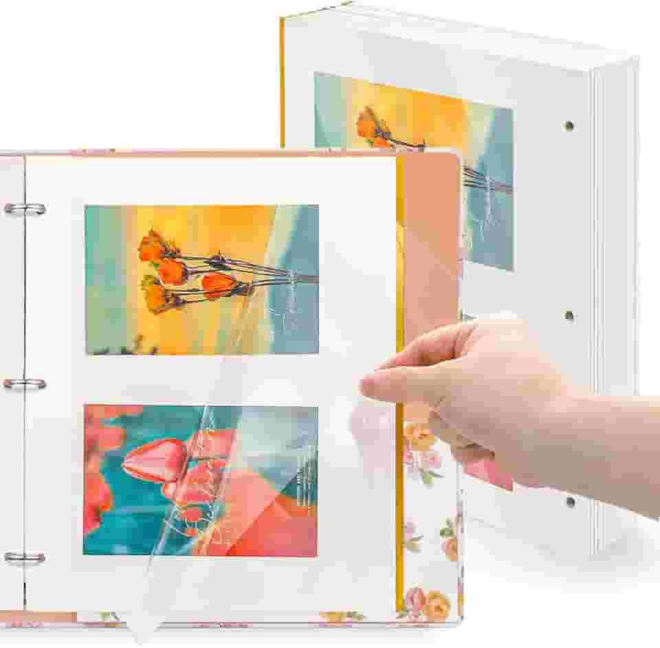 Elsjoy 100 folhas, 200 páginas, 28 x 23 cm, refil de álbum de fotos, páginas autoadesivas para fichário de 3 anéis, folhas de álbum de fotos dupla face