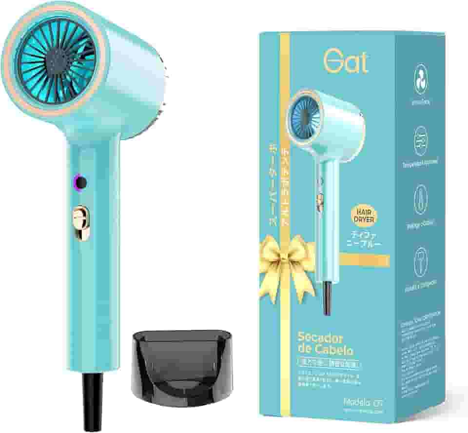 Gat Secador de Cabelo Profissional, 2000W, 3 Temperaturas Quente e Frio, Compacto e Portátil, Ideal Para Viagem e Uso Familiar, Anti-Frizz, Secagem Rápida, Design Moderno (Tiffany, 220V)