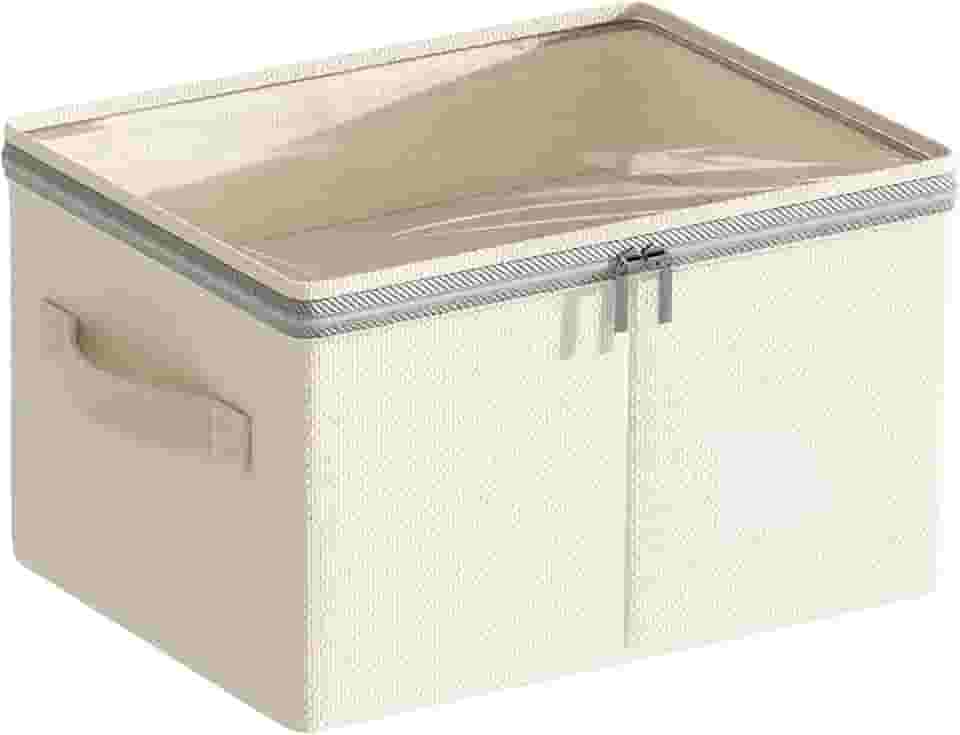 Caixa Organizadora 24L com Zíper e Tampa de PVC - Organizador para Roupas, Sapatos e Brinquedos