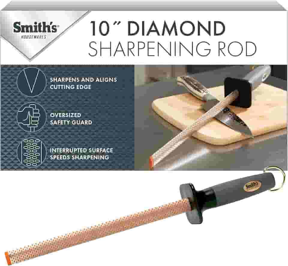 Smith's 3001 Vara de aço oval para afiar diamante de 25,4 cm – cinza – design oval – alça de borracha – ponta de afiação de plástico
