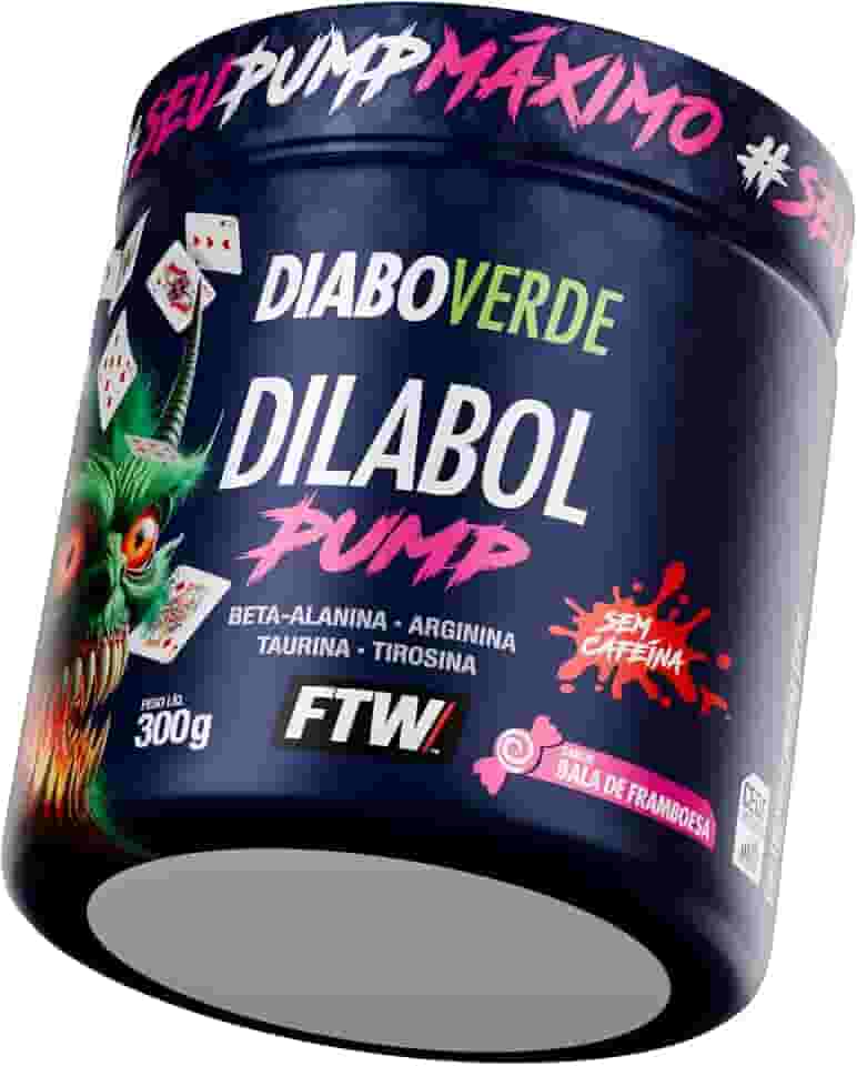 FTW Diabo Verde Dilabol Pump 300g, Pré-Treino em Pó com Beta-Alanina, Arginina, Taurina, Tirosina, Zinco e Cromo, Sem Cafeína, Suplemento Alimentar (300g | Sabor Bala de Framboesa)