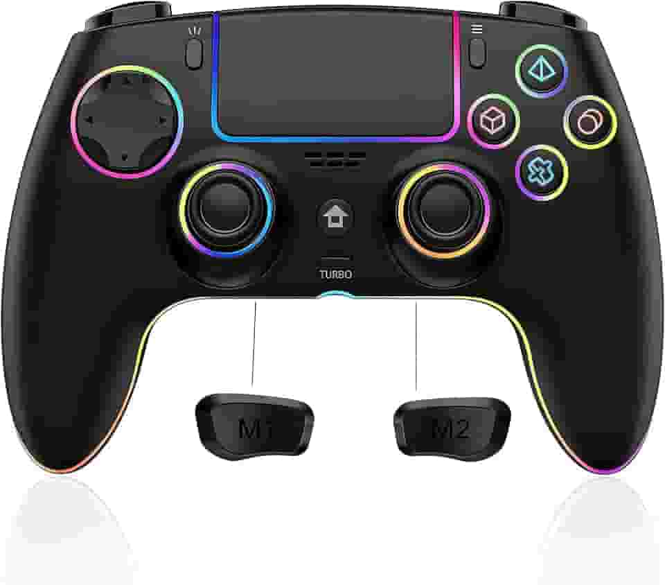 JUNHUAN Wireless PC Controller for PS4/PS3/PC/Anroid/IOS, Switch Controller for Nintendo Switch/Lite/OLED with Hall trigger/Programming Function/Non-Slip Grip/Cool RGB/Motion Sensor/TURBO/3.5mm Audio