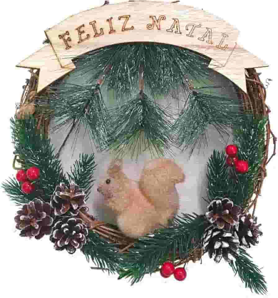 Guirlanda de Natal Decorativa Esquilo Pinha de Neve 23 cm Pemium