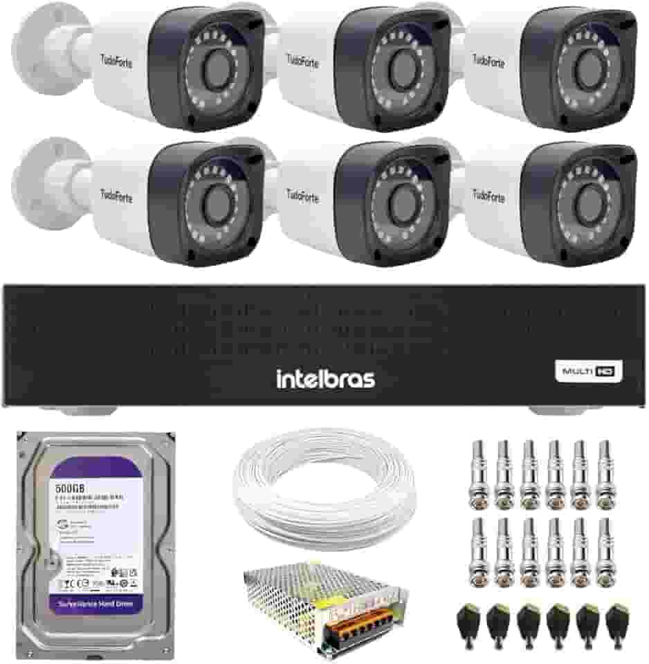 Kit 6 Câmeras Segurança Full HD DVR Intelbras 8 Canais Com HD Completo