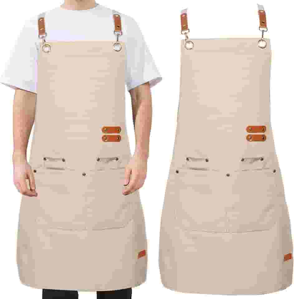 2 aventais de churrasco para homens com bolso, avental de trabalho cruzado ajustável, avental de lona para cozinha e churrasco