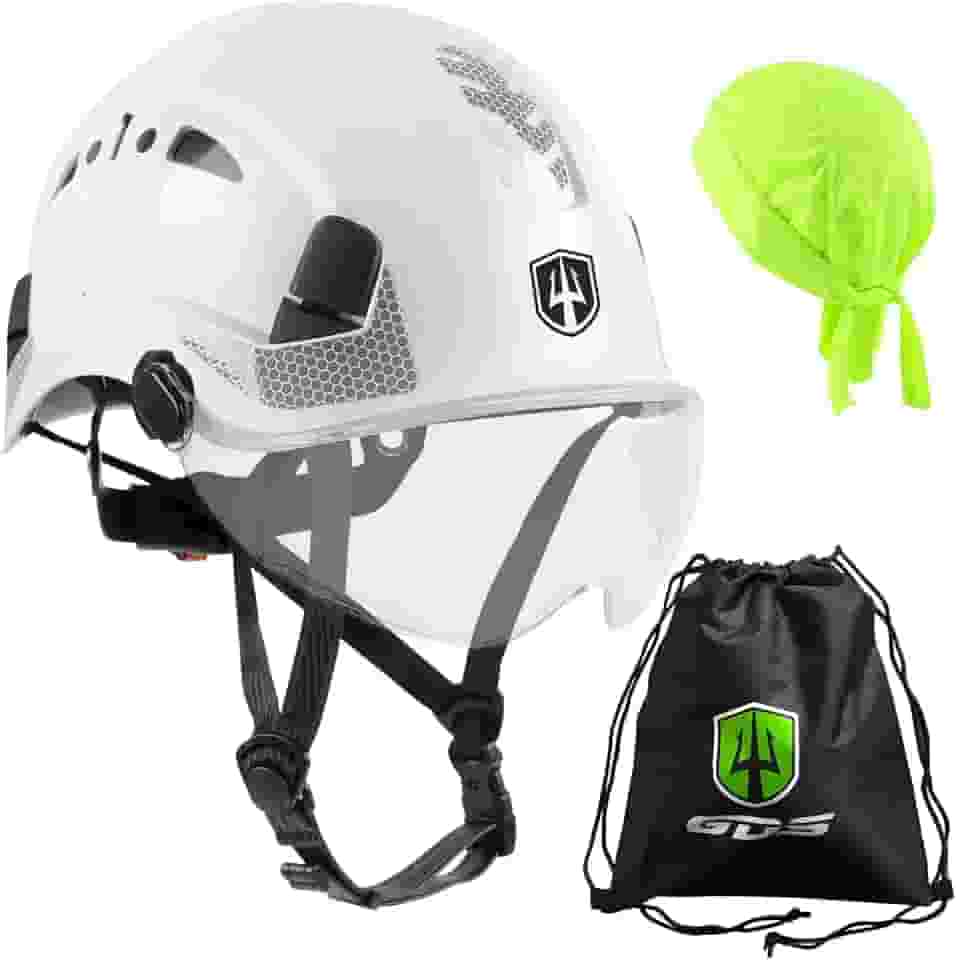 GREEN DEVIL Capacete de segurança com alça de queixo ventilada leve e ajustável para homens e mulheres com design Hi-Viz ideal para escalada de árvores em altura