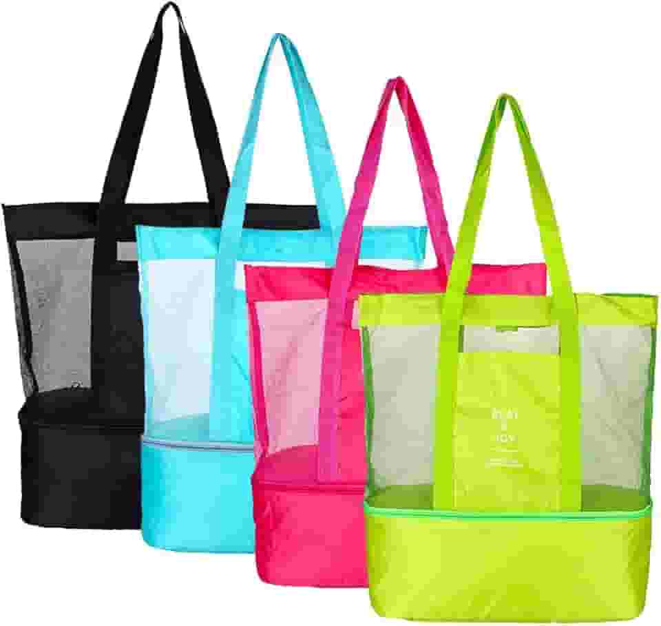 Bolsa de Praia de Rede Tela Mar Piscina Piquinique Academia Acampamento com Compartimento Térmico 1002 SIMONITA (Rosa)