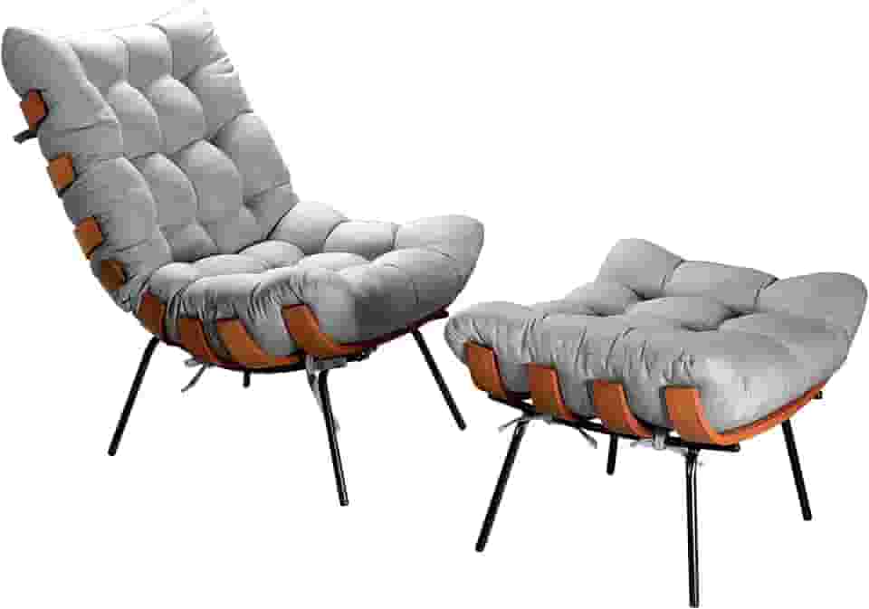 Kit Poltrona com Puff Costela – Linho Cinza