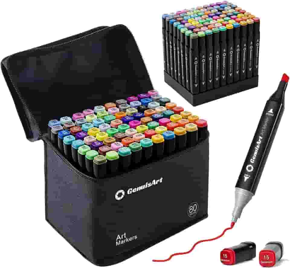 Marcadores de álcool, cinzel de 80 cores e marcadores artísticos de ponta dupla fina, marcadores de tinta para colorir, desenhar, esboçar, fazer cartões e patins DIY - perfeitos para adultos