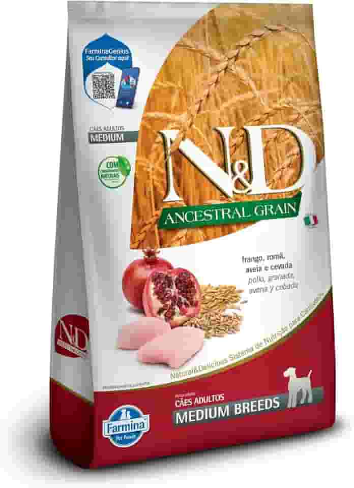 N&D Ancestral para Cães Adultos de Raças Médias Sabor Frango, Romã, Aveia e Cevada 10,1Kg