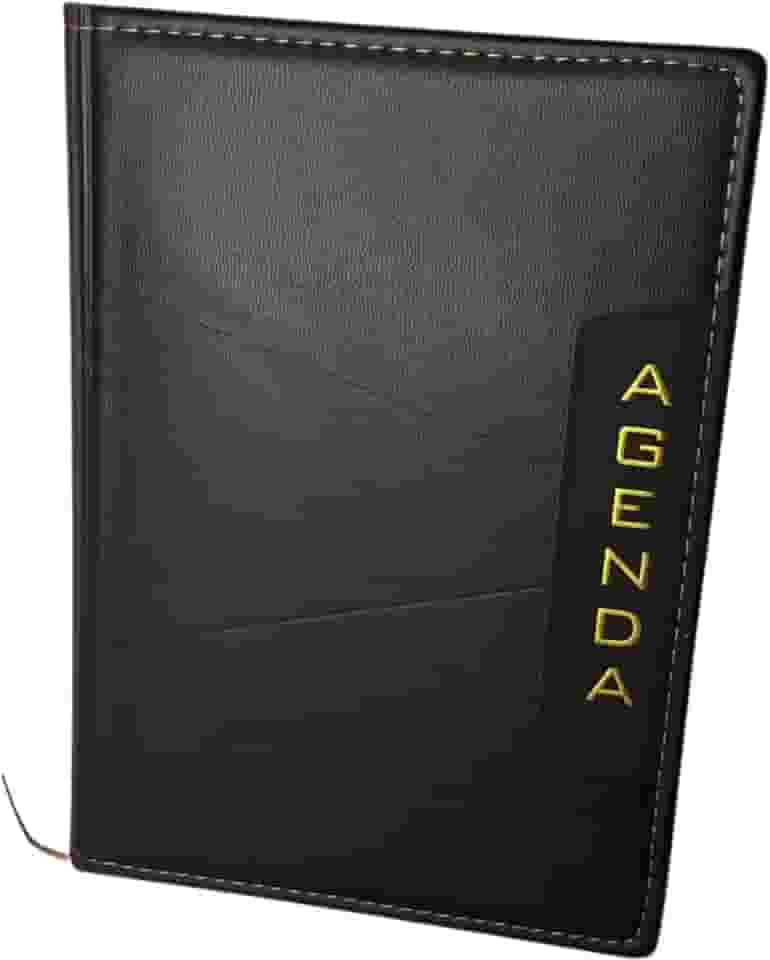 Agenda Permanente Capa Dura com Costura – 155 Folhas, Mapa Mundi, Lista de Aniversários e Códigos DDD-IT (Agenda Preta)
