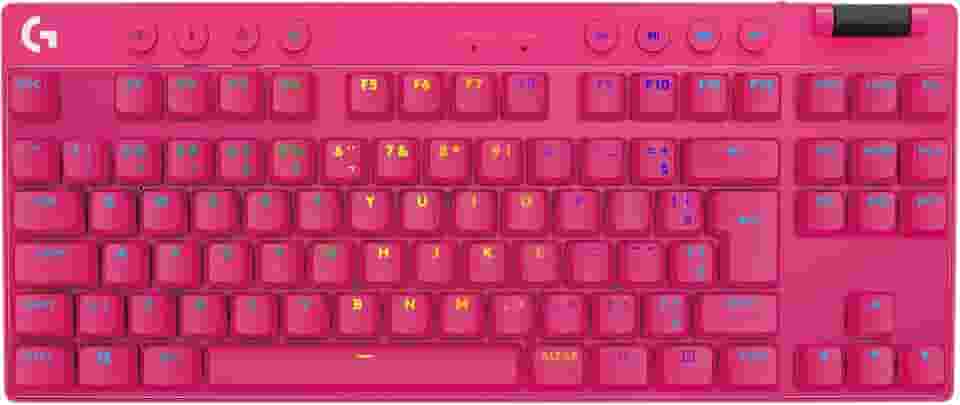 Teclado Gamer Sem Fio Logitech G PRO X com design TKL, Layout US, RGB LIGHTSYNC, Tecnologia LIGHTSPEED e Switch Exclusivo GX Brown Tactile - Rosa Magenta