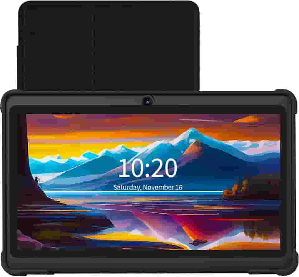 K7 Tablet Android 11 de 7 Polegadas, 2GB RAM, 32GB ROM (Expansível para 128GB), Processador Quad Core, Câmera Dupla, Wi-Fi, USB-C, Inclui Capa de Couro (Preto)