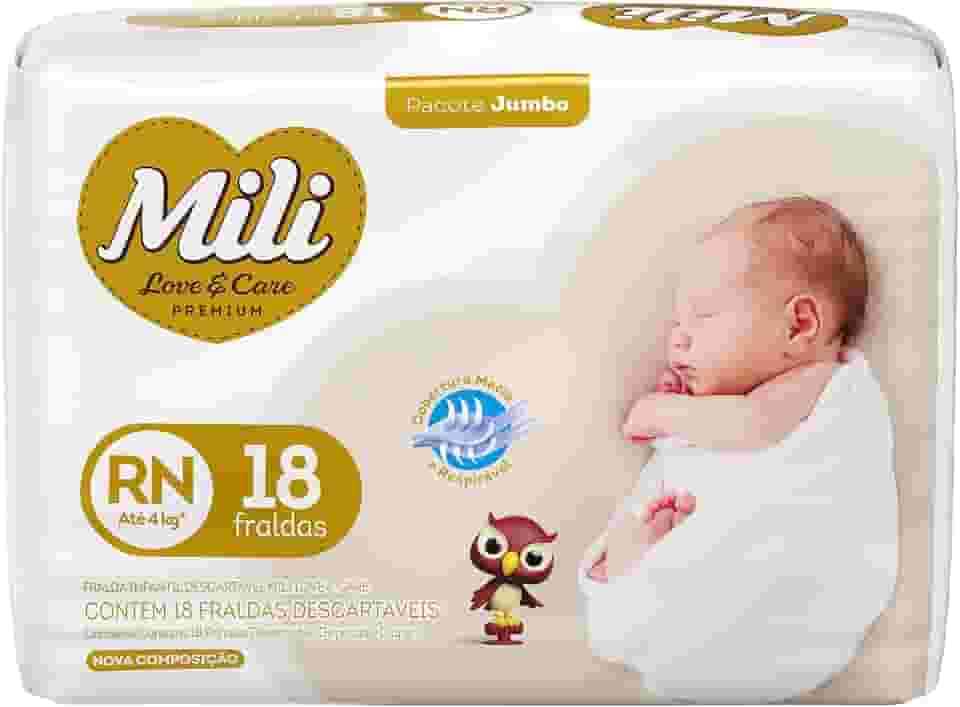 Fralda Mili Love & Care RN, Pacote com 18 und