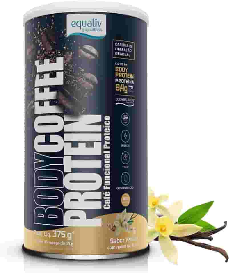 EQUALIV Body Coffee Protein - Café Funcional Proteico Sabor Baunilha com Notas de Avelã - Cafeína de Liberação Gradual - 8,4g de Proteína por Porção - Zero Glúten - Lata 375g