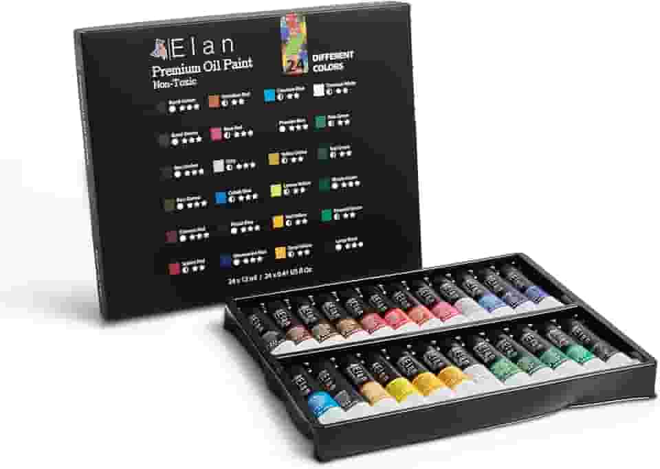 Elan Conjunto profissional de tinta a óleo, 24 mini tubos de cores vibrantes 12 ml, tintas a óleo não tóxicas para pintura em tela, tintas de arte para adultos e artistas