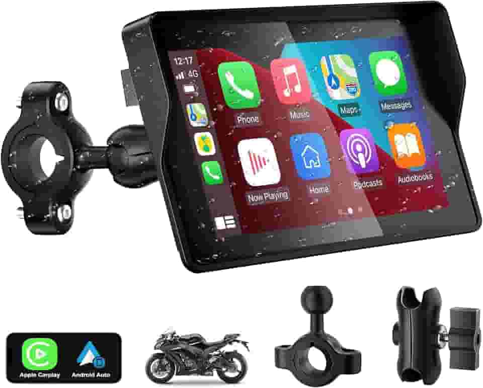 YZW Tela CarPlay para motocicleta com CarPlay sem fio e Android Auto, tela sensível ao toque IP67 de 5 polegadas, tela sensível ao toque IP67 portátil, GPS para motocicleta, suporta Bluetooth, Siri