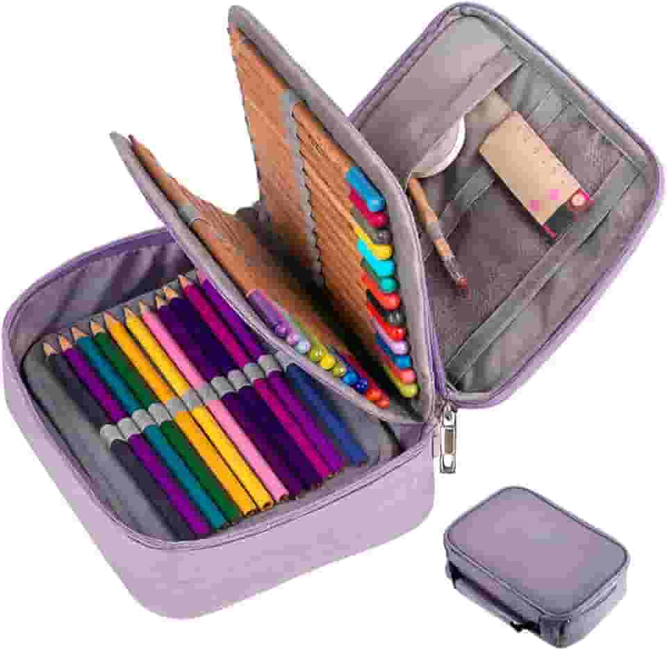 Estojo Escolar Box Jumbo Grande Capacidade Organizador Divisórias Impermeável Com Alça E Elastico Para 72 Canetas Lápis Nylon Feminino Masculino Zíper Adulto Infantil Juvenil Reforçado (Lilás)