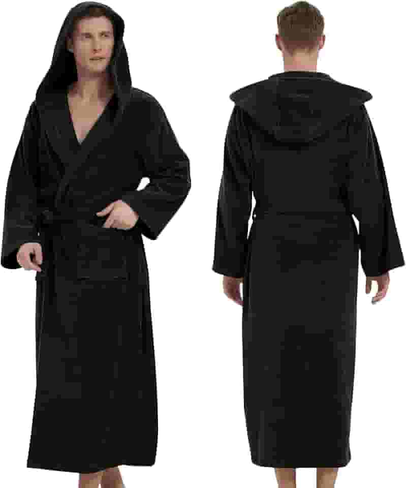 Roupão masculino com capuz - Roupão de banho clássico de tecido felpudo para homens, roupões de banho macios na altura do joelho para spa e casa