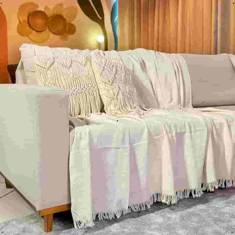 Manta de Algodão para Sofá – Macia e Decorativa – Ideal para Sala e Presente (CRU)