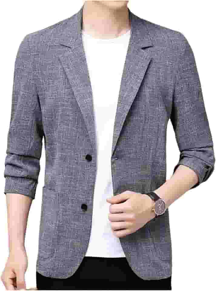 Blazer masculino casual slim fit botão lapela entalhada terno formal respirável macio manga 3/4 negócios
