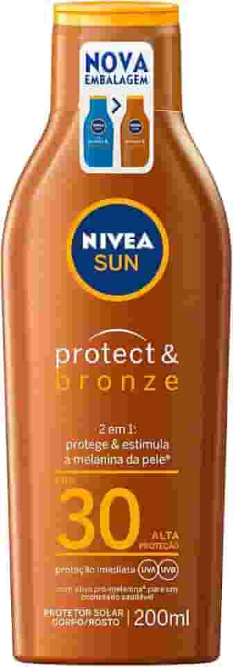 NIVEA SUN Protetor Solar Protect & Bronze FPS 30 200ml - Com ativo de pró melanina, resistente à água, protege dos raios UVA/UVB, ajuda a manter a cor bonita e uniforme por mais tempo