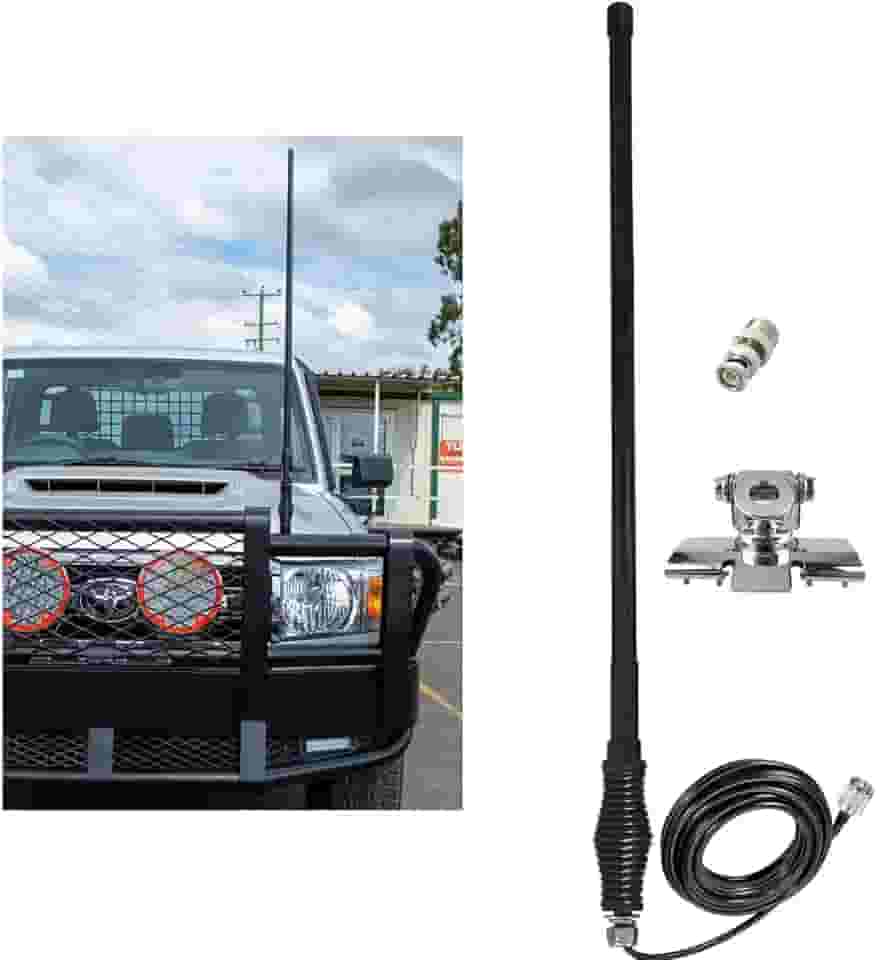 SIGNALPLUS Antena móvel GMRS de 2 m 70 cm para veículos, antena de rádio amador de carro UHF VHF com base de mola, suporte de capota de carro, PL259, compatível com rádio móvel amador, rádio amador